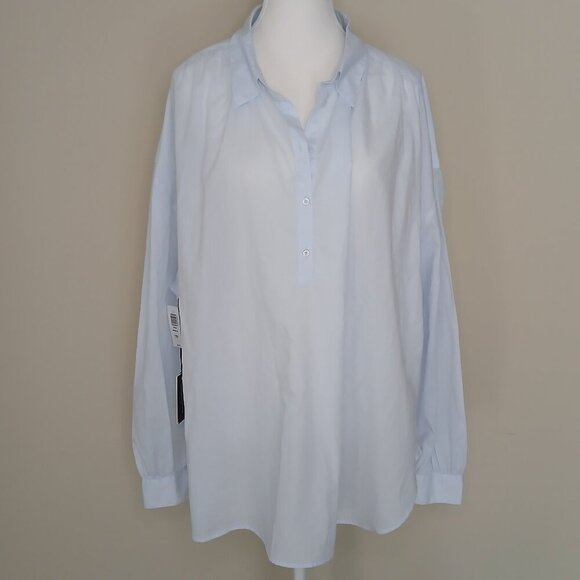 NWT Aritzia Babaton Marilyn Oversized Button-up Blouse in Glimmer Baby Blue XL - Picture 3 of 10